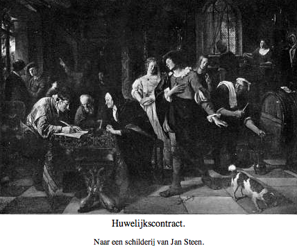 Het huwelijkscontract - naar een schilderij van Jan Steen